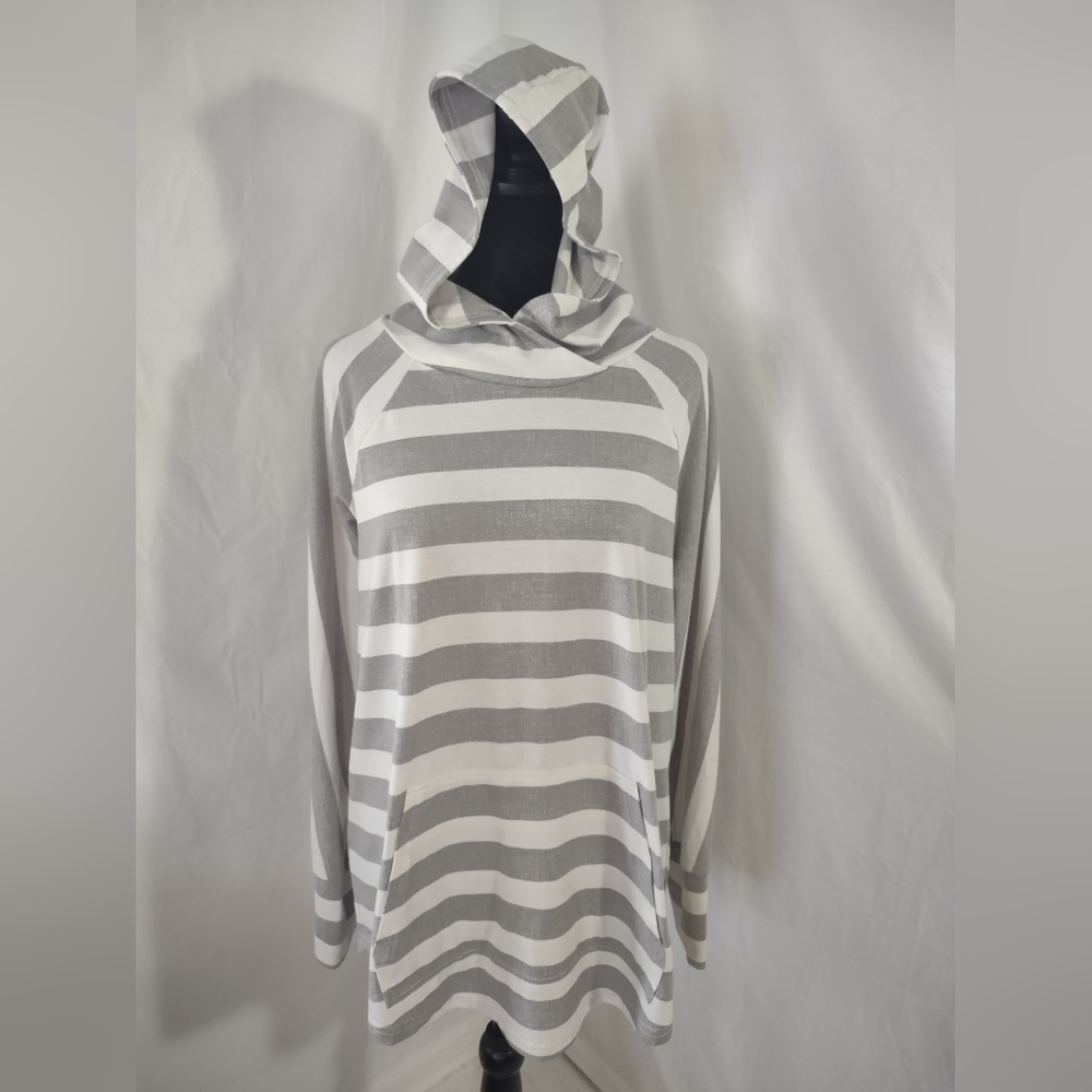 LULAROE Women's Amber Grey & White Striped Hoodie Size Large
